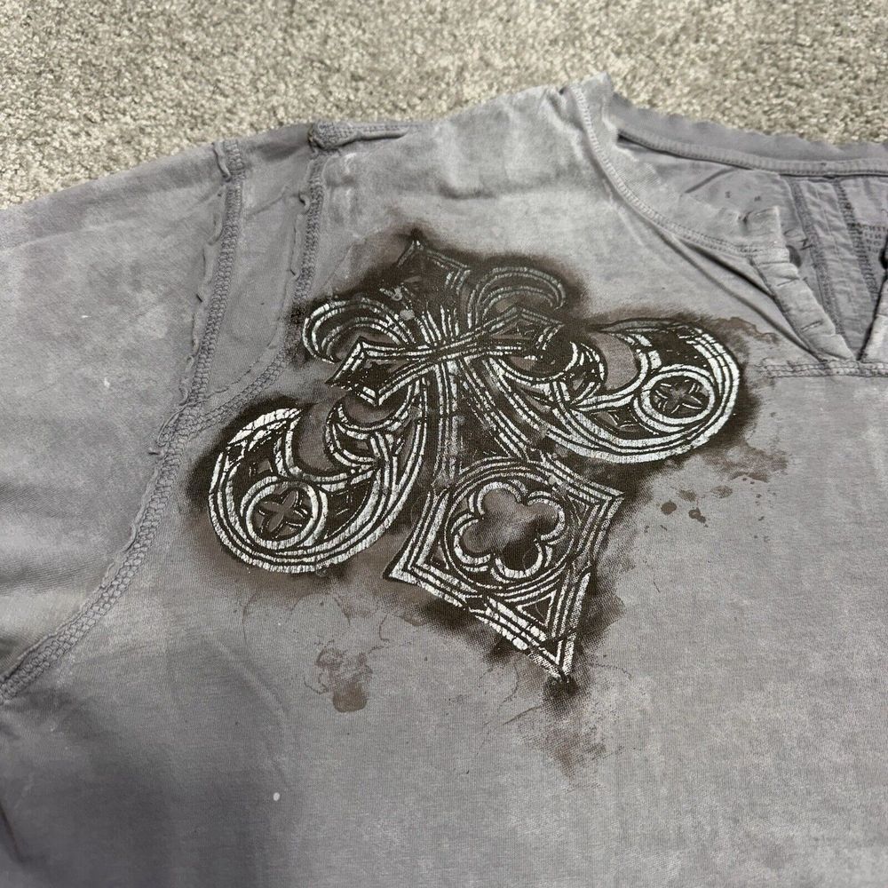 Affliction Slit‎ Neck Long Sleeve tee t-shirt Gray Size 2XL - Picture 6 of 9